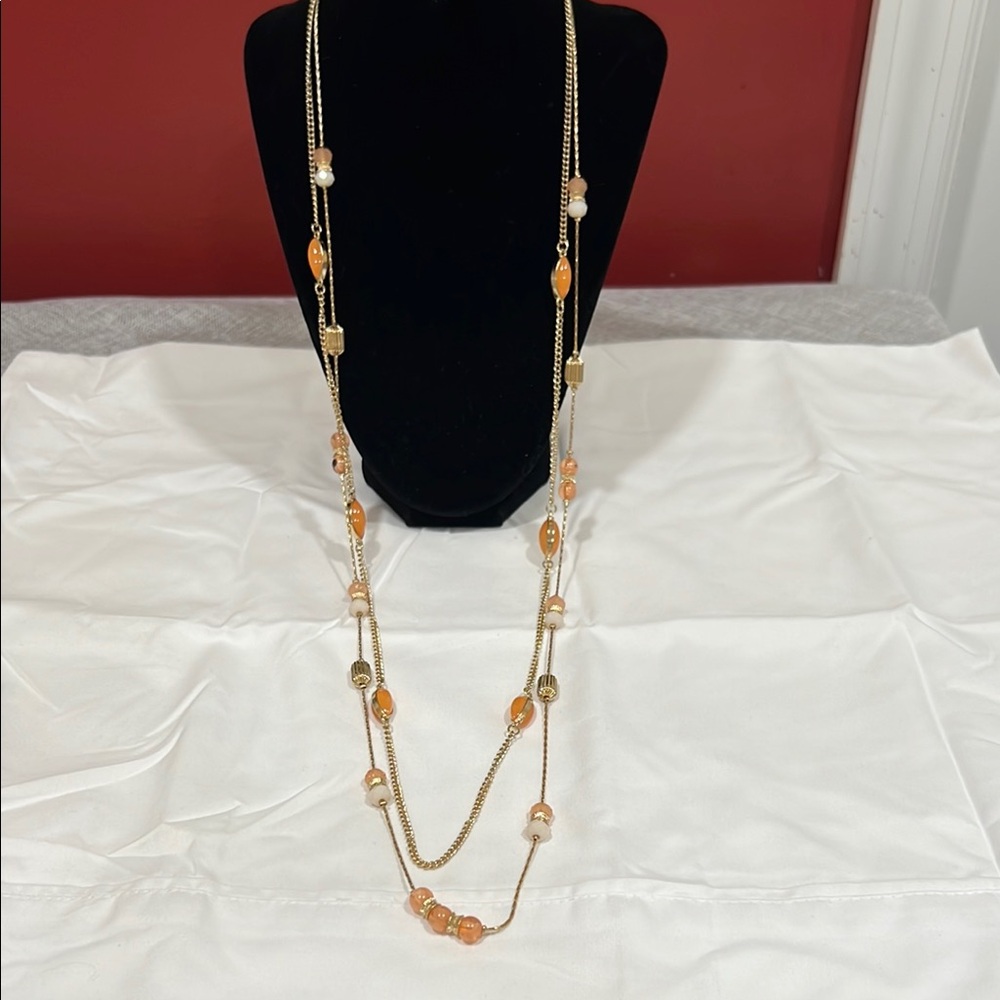 New York and Company  Gold tone and Orange Beaded Necklace